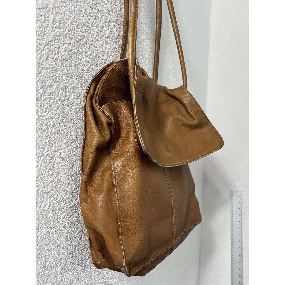 Vintage Soft Genuine Leather Flap Shoulder Hobo Bag Purse 2 Strap Distresssed‎